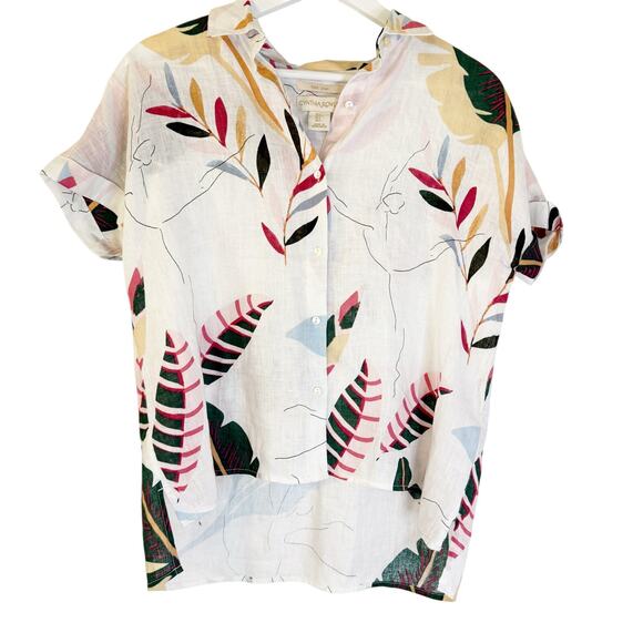 Cynthia Rowley 100% Linen Tropical Print Top Small - Picture 1 of 4